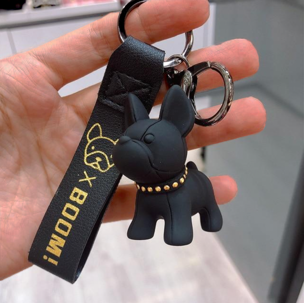 Fashion Punk French Bulldog Keychains PU Leather Dog Keychain For