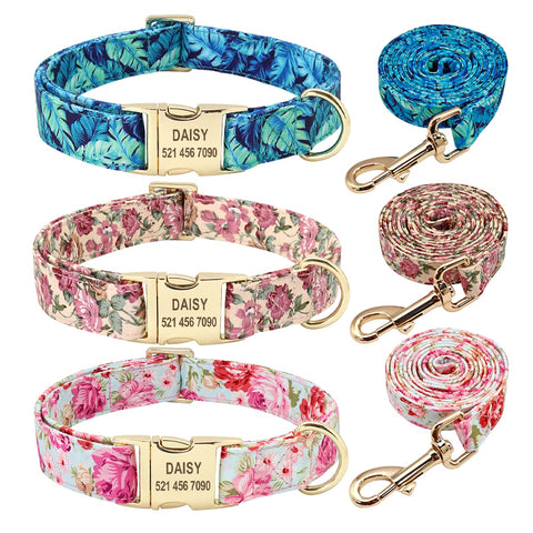 OFFCOLLAR™ Personalized Floral Nylon Dog Collar And Leash Set